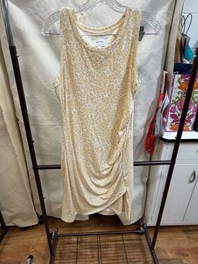 Nine West Beige Leopard-Print Sleeveless Midi Dress